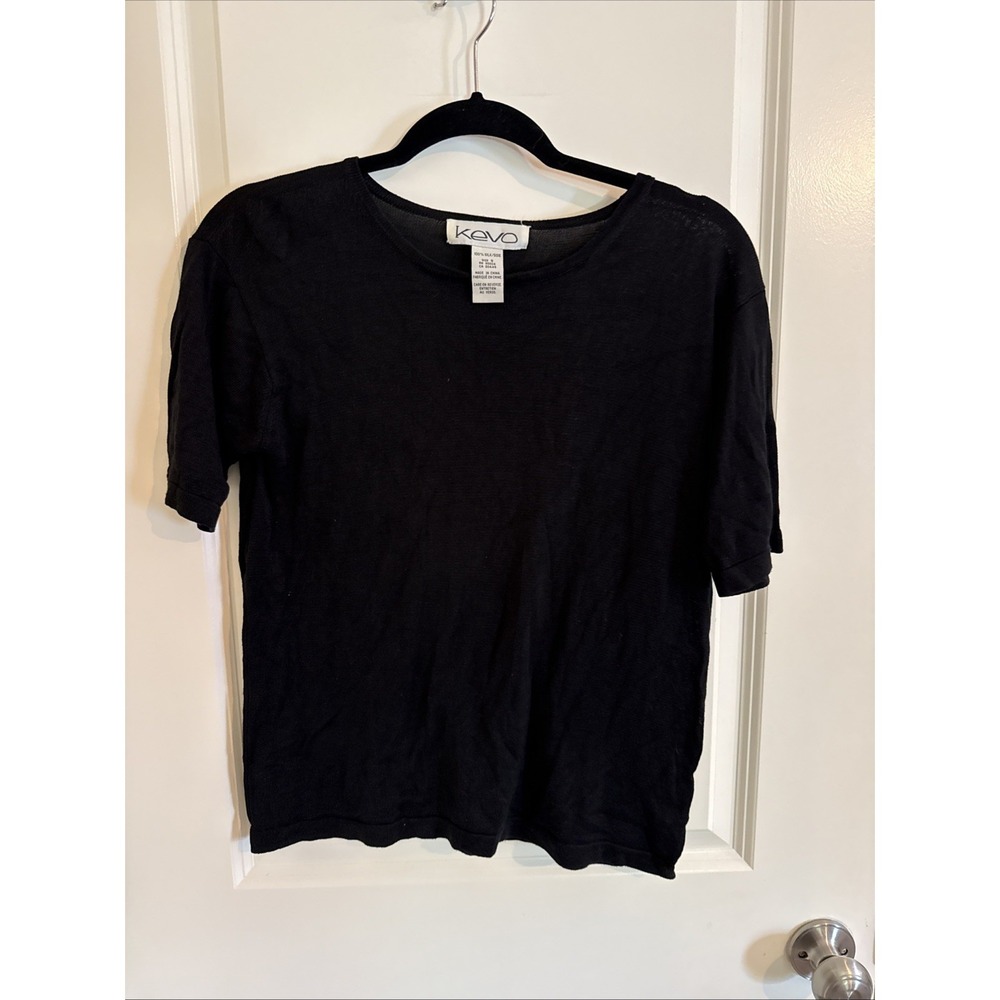 Vintage Kevo Collection Silk Knit Short Sleeve Black Top Size Small